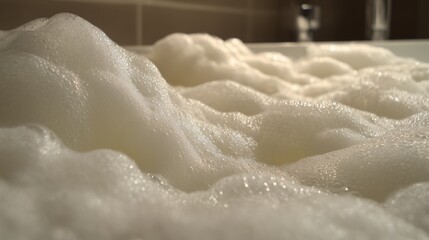 closeup detail of bathtub filled with white foam and bubbles