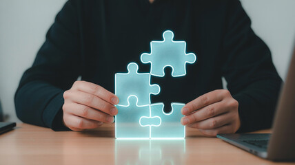 Puzzle solving business strategy concept teamwork collaboration and integration for success solution