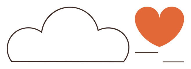 Simple cloud outline paired with orange heart with lines suggesting movement, symbolizing love, care, online communication, positivity, health, and environmental harmony. Ideal for digital content