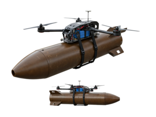 Advanced military drone carrying a guided bomb for precision aerial strike missions isolated on transparent background