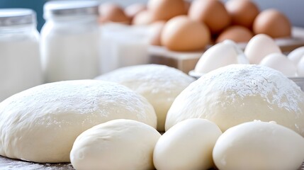 Fototapeta premium Fresh Dough Balls and Eggs Baking Ingredients Food Photography