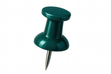 Shiny green push pin on transparent background, ready to be used for pinning notes, documents or reminders