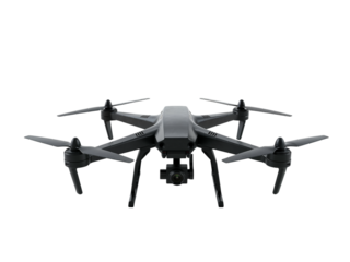 Modern quadcopter drone with four rotors and propellers viewed from above isolated on transparent background