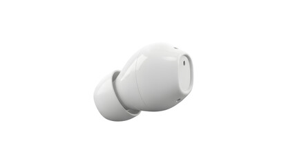 A single white wireless earbud, designed for listening to music or making calls, isolated on a transparent background