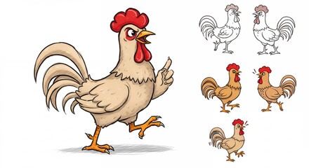 Cartoon rooster illustration set chicken illustrations graphic design