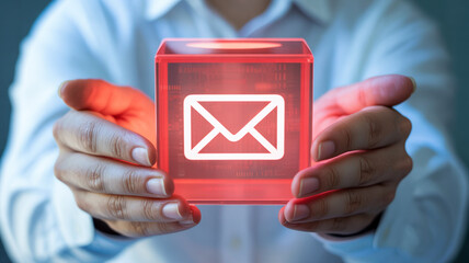 Email marketing strategy digital communication newsletter subscription service concept design cube hands