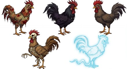Colorful rooster illustrations different states