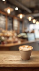Freshly Brewed Coffee Topped With Latte Art in a Cozy Cafe Setting During the Morning Rush Hour