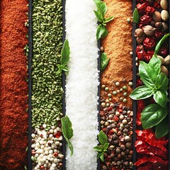 Fototapeta premium Vibrant Spice and Herb Collection Culinary Background