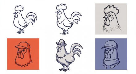 Rooster illustrations variety designs