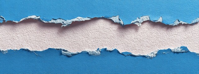 Torn paper border with bright blue background, textured frame. Creative design idea.