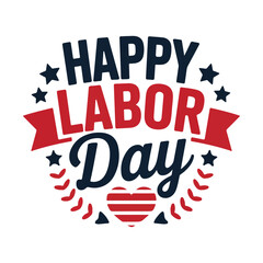 Happy Labor Day Badge Design – Red, White, and Blue Patriotic Graphic with Heart and Stars