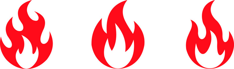 Set of three vibrant red flame icons isolated on transparent background. Perfect for designs related to fire, heat, energy, or danger. Vector illustration