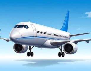 Obraz premium Airplane Landing with Blue Sky.