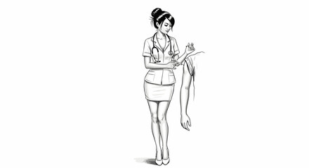 Attentive medical professional administering vaccine injection sketch illustration