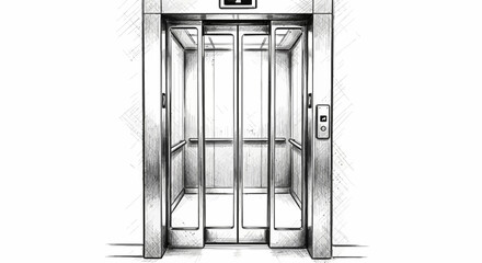 Elevator sketch representation, emphasizing precision and architectural detail