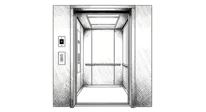 Elevator Sketch with Button Panel and Interior Details, Architectural Illustration