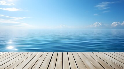 Serene Seascape,  Wooden Dock Over Calm Ocean Water