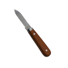 Folding Pocket Knife with Wooden Handle Isolated on White Background