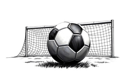 Vintage engraved soccer ball and goalpost illustration for sports design projects isolated on white