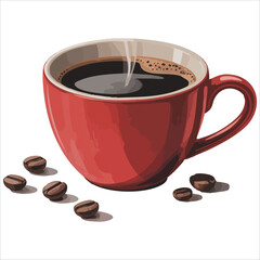 steaming red coffee cup isolated on clean white background