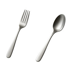 Silver Fork and Spoon Set Isolated on White Background