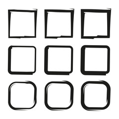 Grunge square frames. Rough outline borders. Hand drawn vector set. Textured design elements.