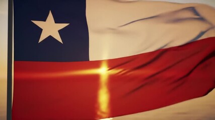 Majestic Chilean Flag Waving Gracefully at Sunset. - Powered by Adobe