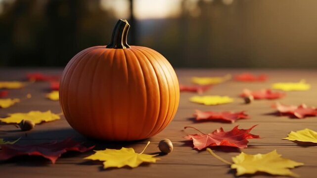 Autumn Still Life with Pumpkin and Fallen Leaves - Capturing the Essence of Fall Season