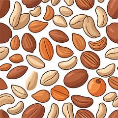 Seamless Nuts Pattern Vector – Hand Drawn Almonds, Cashews, Hazelnuts, Peanuts Illustration