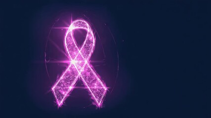 Pink ribbon on dark background. October Breast cancer awareness month concept