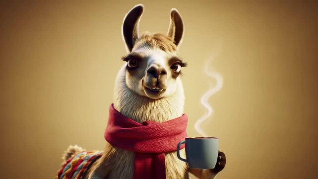 Llama with hot drink illustration