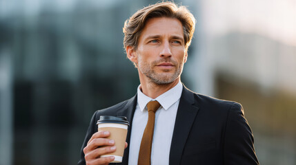 Urban businessman with coffee and smartphone professional lifestyle