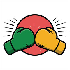 green and yellow boxing gloves fight emblem vector art isolated on white background