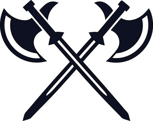 Medieval sword and axe icon in black silhouette, symbolizing war, knights, and fantasy fights.