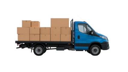 Blue delivery truck carrying cardboard boxes ready for shipment offers reliable transport solutions for business logistics and streamlined distribution