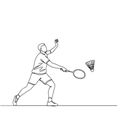 badminton simple aesthetic continuous one line art, vector illustration, isolated on white background
