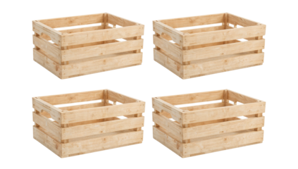 Four wooden crates ready for storage and organization perfect for home decor, rustic displays and creative projects offering natural textures