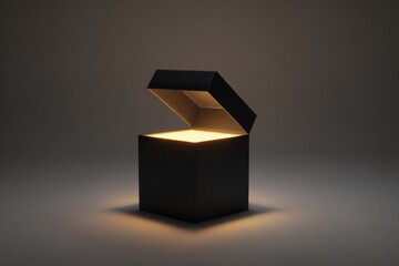 Open black gift box, illuminated interior