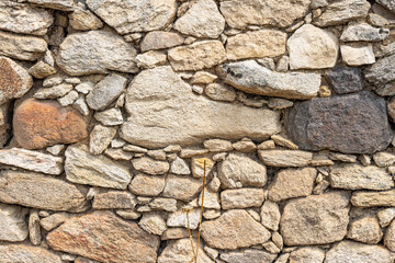 Patterns and angles in a rough stone wall.