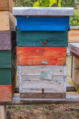 Honey bee hives in rural North Macedonia.