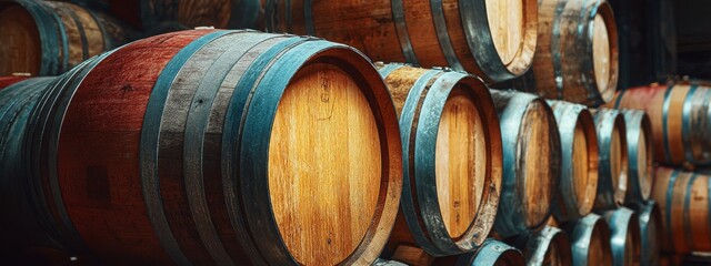 Wine casks at the winery. Stacked Wine barrels at the german winery. High quality photo