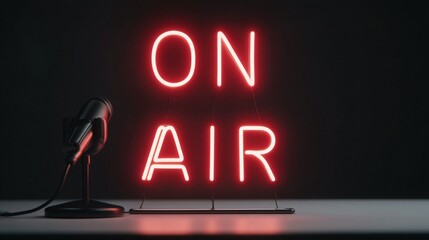 radio announcer speaking live with “ON AIR” sign glowing