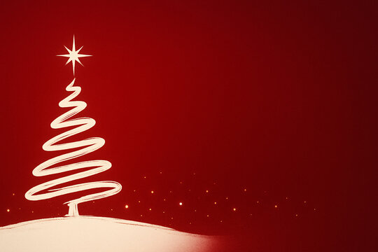 A simple yet elegant Christmas card design featuring a white brushstroke-style Christmas tree with a star on top, set against a rich red background. Perfect for holiday greetings and invitations