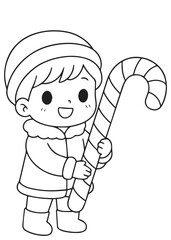 coloring book boy holding a giant candy cane