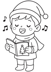 coloring book boy singing carols with songbook