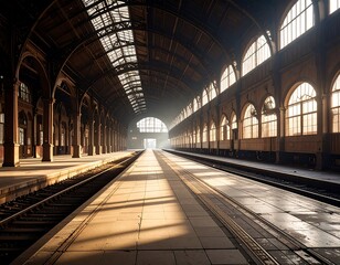 Sunlit Abandoned Train Station.