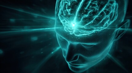 Digital Human Head with Brain Visualization, Artificial Intelligence Concept, Technology Innovation, and Mental Health Representation