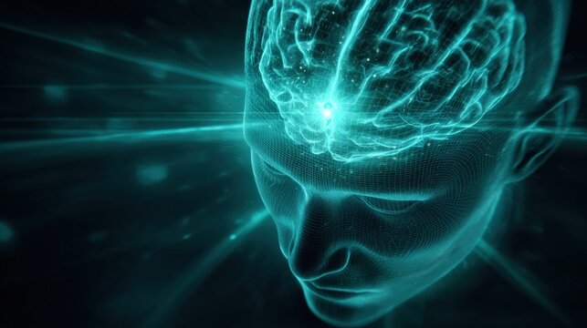 Digital Human Head with Brain Visualization, Artificial Intelligence Concept, Technology Innovation, and Mental Health Representation