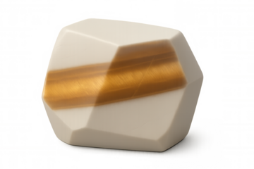 White and gold abstract polygonal stone with golden veins isolated on transparent background, perfect for luxury, nature, and abstract designs